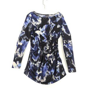Bisou Bisou Blue, Black & White Form Fitting Ruched Large Long Sleeve Dress
